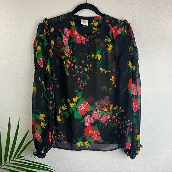 Cabi Black Floral Thespian Blouse M - Picture 2 of 10